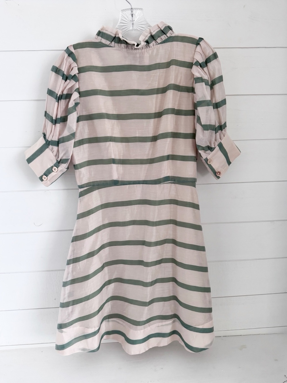 Ruffled Collar Midi Dress in Blush and Olive Stripes - BURU boutique brand - Picture 7 of 9